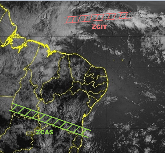 Na imagem de satélite (GOES-16), das 7h20min local, observam-se nuvens sobre Ceará, assim como em grande parte do Nordeste do Brasil