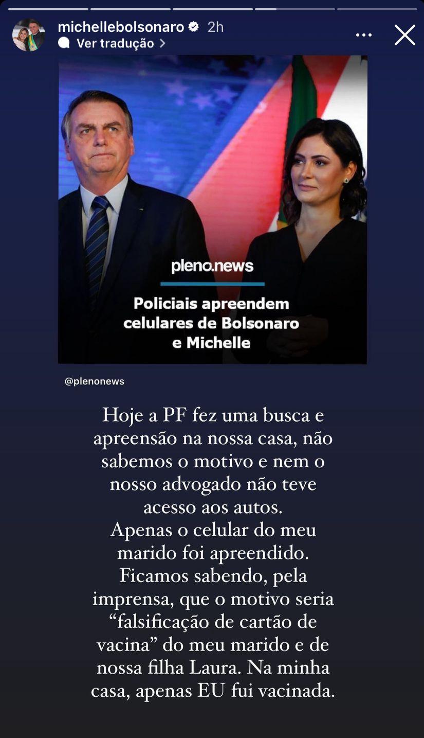 Print de story de Michelle Bolsonaro