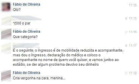 Internauta anunciou os ingressos em um grupo que tem a proposta de trocar e vender os ingressos 