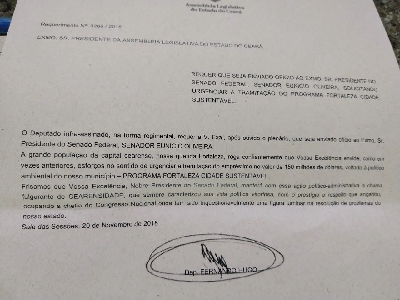 Fernando Hugo apresentou requerimento cobrando explicações