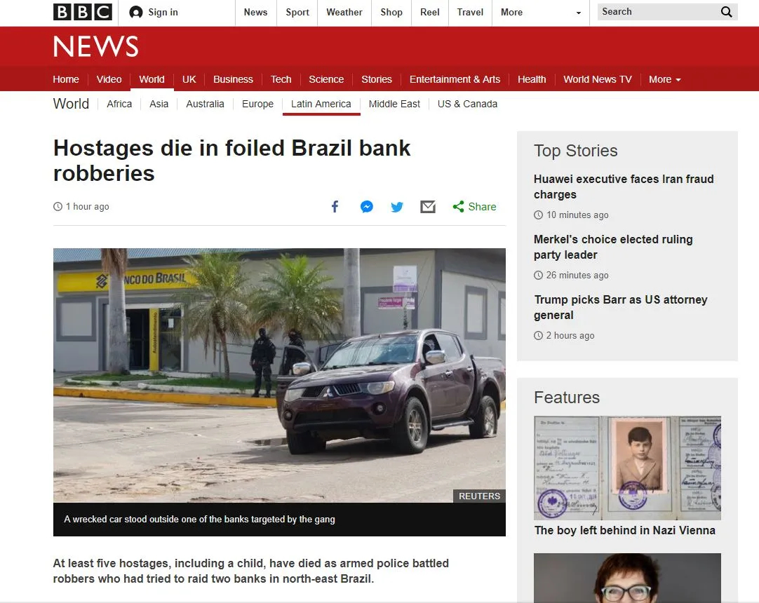 BBC destacou a morte dos reféns em Milagres