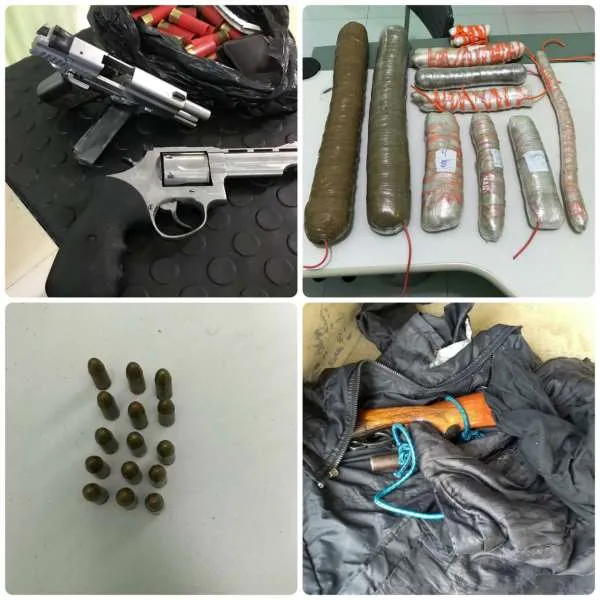 Além das prisões, os policiais apreenderam três armas de fogo, sendo três pistolas (calibres 9 mm, 380 e .40), uma espingarda calibre 12 e um revólver calibre 38; e explosivos. 