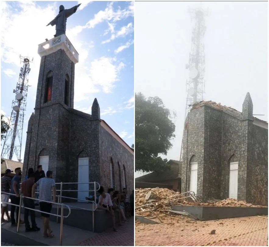 Igreja do Céu antes e depois da queda da torre