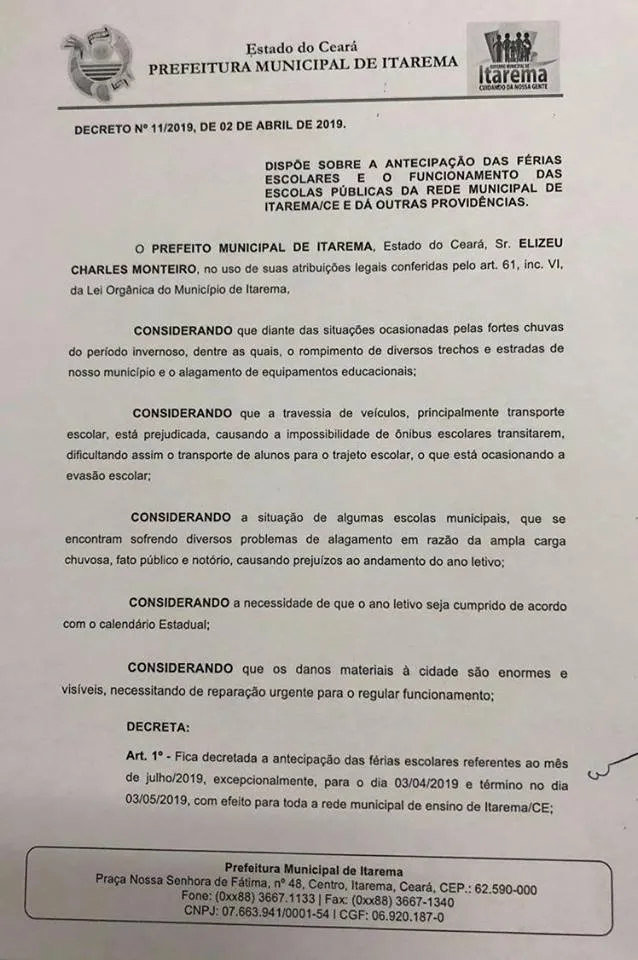O decreto antecipa as férias escolares de julho para o mês de abril.