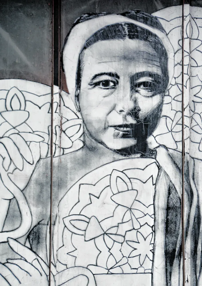 Arte urbana em Montreal, no Canadá, retratando Simone de Beauvoir