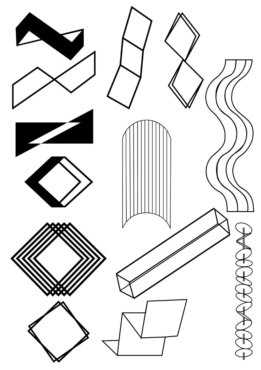 Diferentes grafismos baseados nas obras de Sérvulo Esmeraldo representarão os eixos temáticos