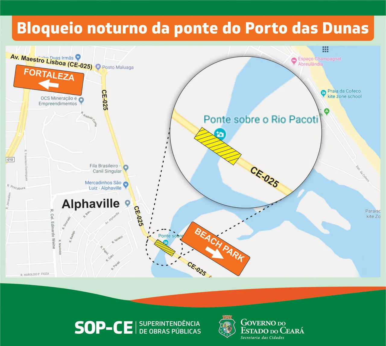 Interdição da Ponte sobre o Rio Pacoti é necessário para o içamento das vigas para as obras de duplicação da CE 025.