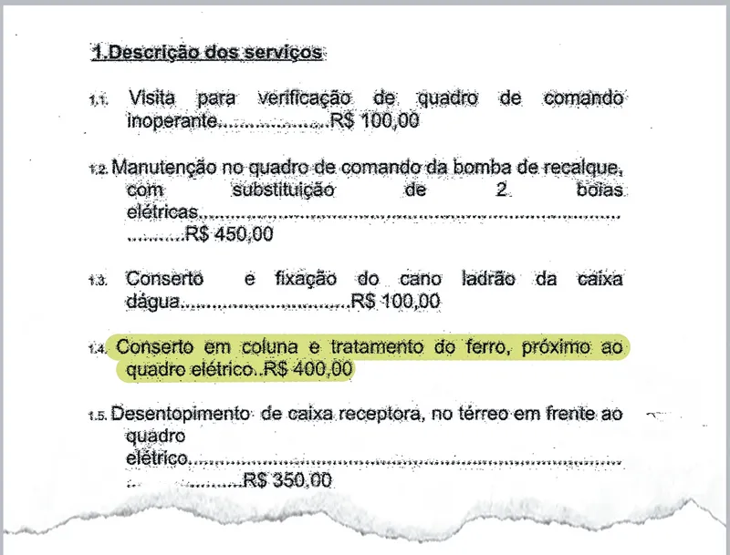 Serviços prestados foram em uma coluna específica do Andrea