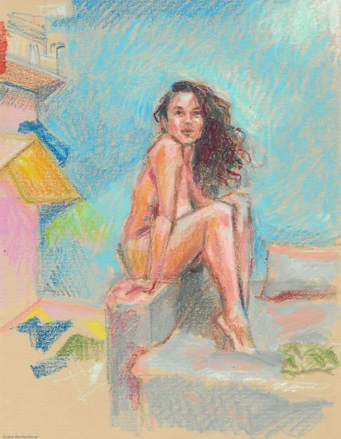 Raisa Christina ilustrou “Carla” em pastel oleoso sobre papel craft neste mês de março