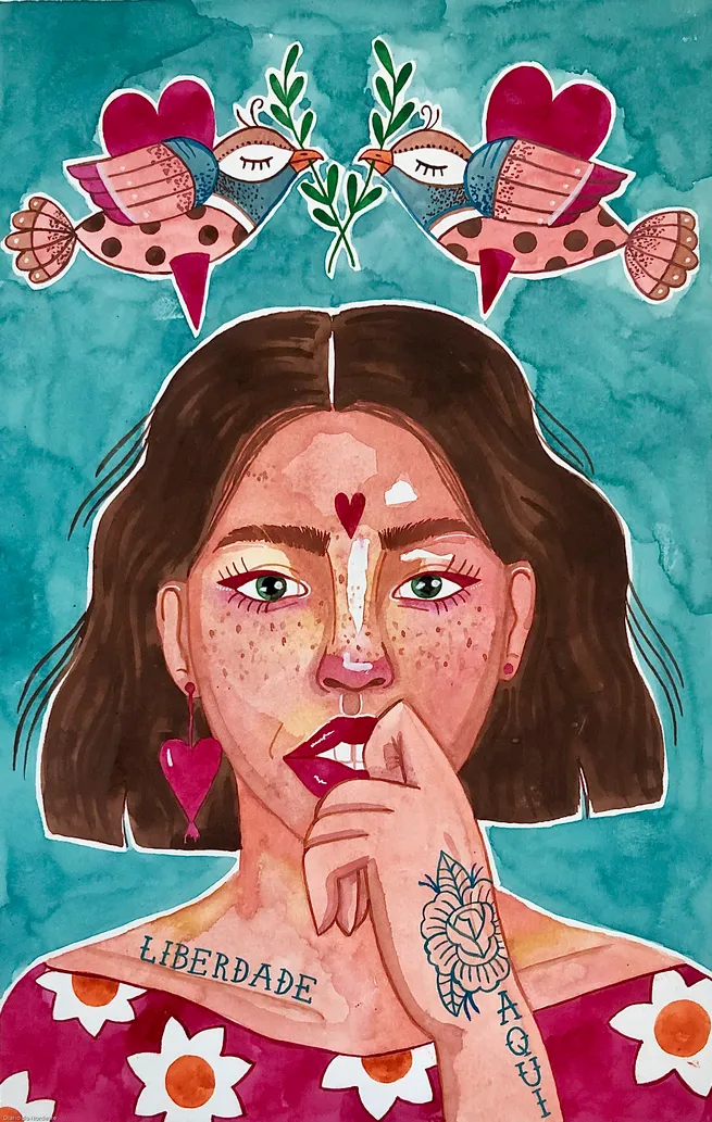 Juliana Lousada esboçou ideias de liberdade no primeiro trabalho realizado durante a quarentena. No Instagram, ela compartilhou o timelapse do processo