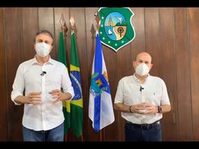 Frame da transmissão do anúncio do governador Camilo Santana e do prefeito Roberto Cláudio