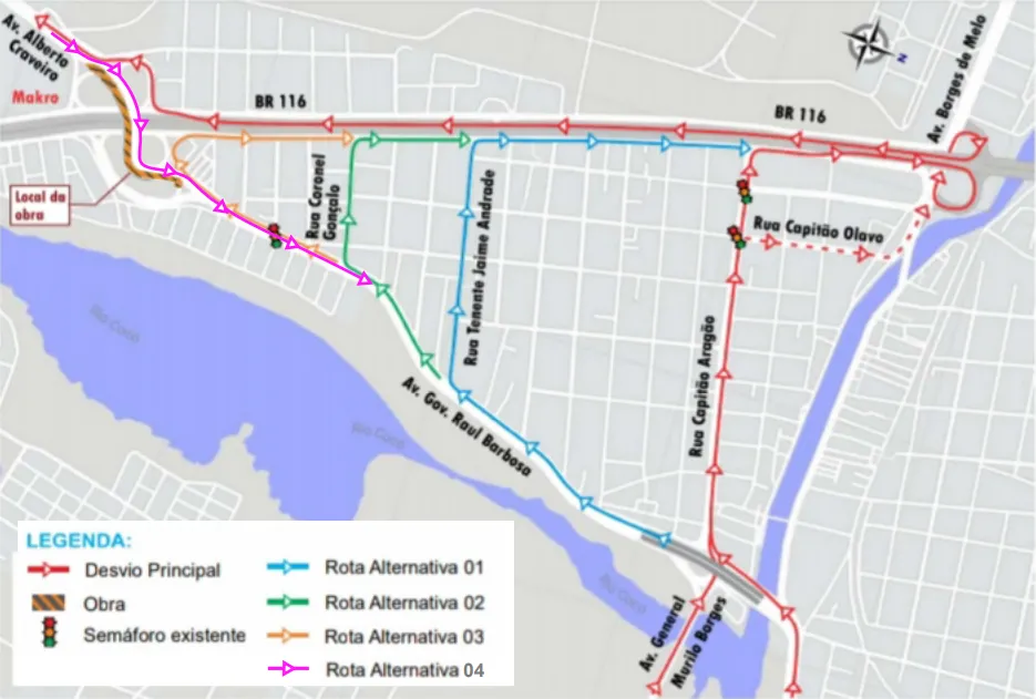 Obras no viaduto da Avenida Alberto Craveiro com BR-116