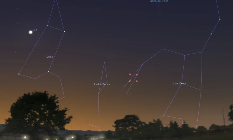 Hoje, dia 23, ele estará na constelação da Ursa Maior. Mapa válido somente para o céu do Ceará