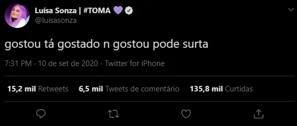 O tweet de Luísa teve milhares de curtidas poucas horas após a publicação