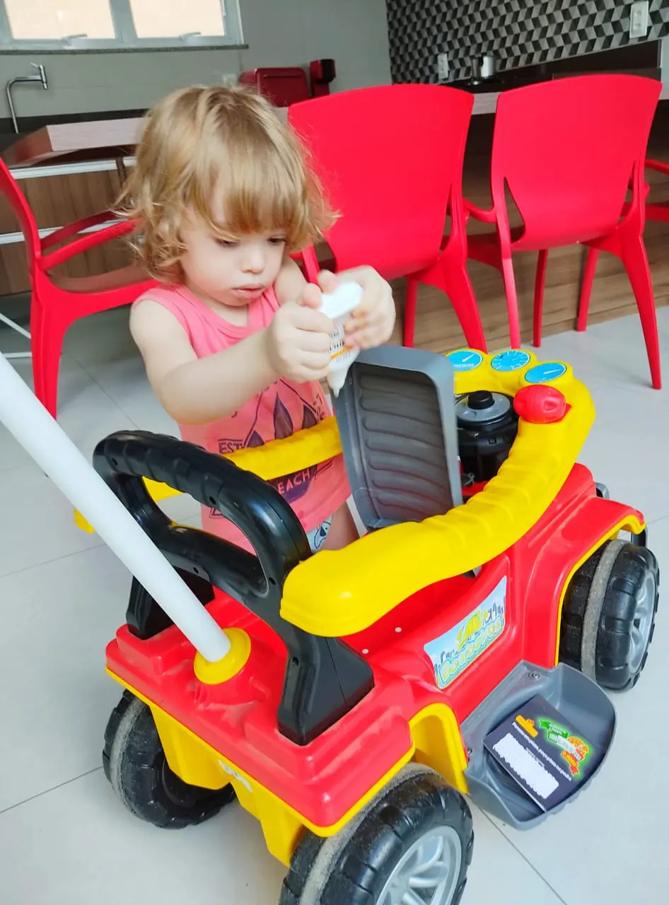 Criança brincando com carrinho de brinquedo