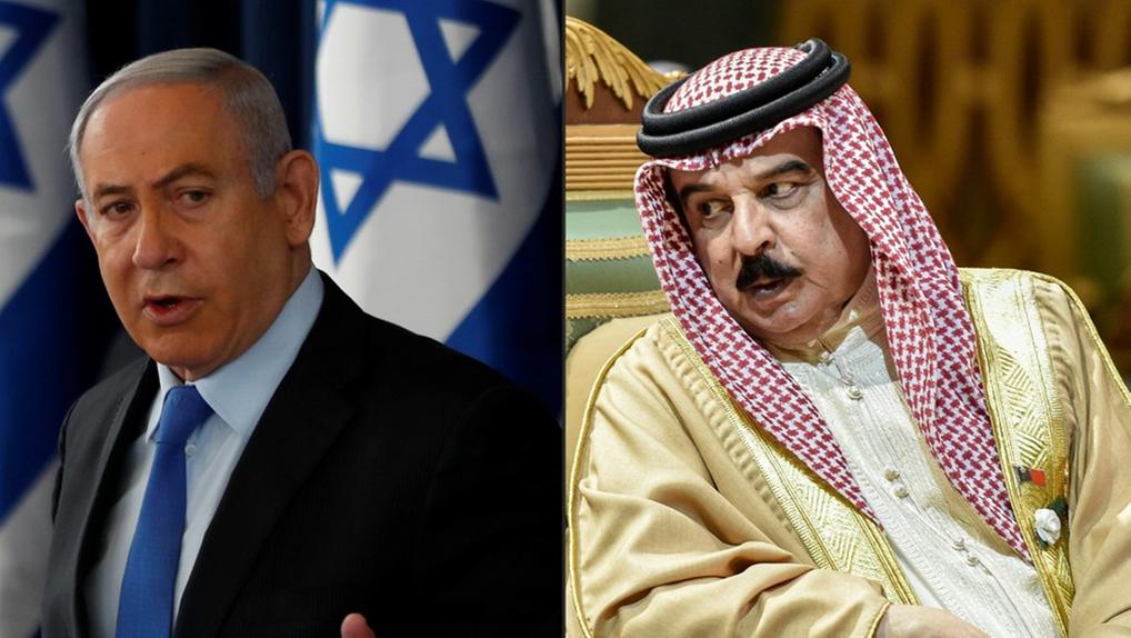montagem de foto dos líderes de Israel e Bahrein