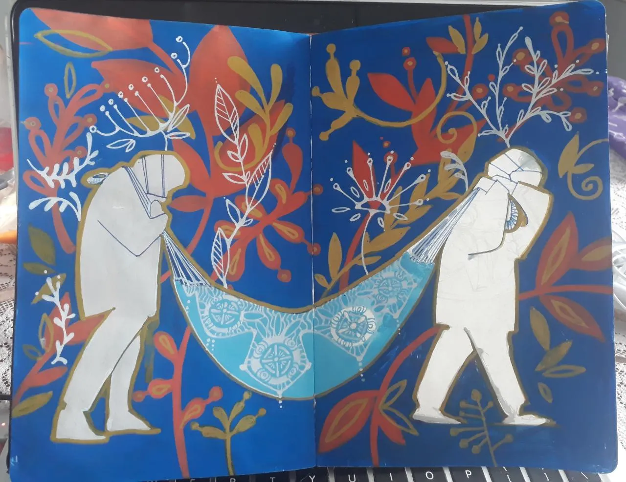 Ilustração feita por Meg Banhos para simbolizar o velório do pai, morto em decorrência da Covid