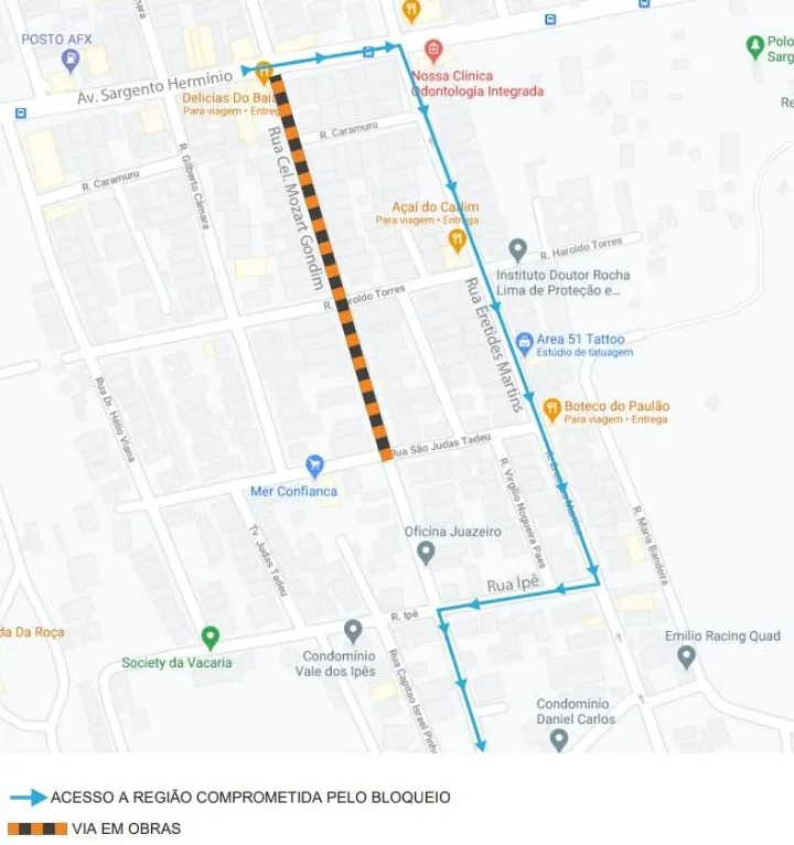 Motoristas que trafegam na Av. Sargento Hermínio devem realizar desvio para acessar a Av. Bezerra de Menezes