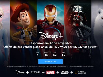 Disney+ chega ao Brasil dia 17/11