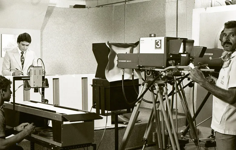 Bastidores das gravações dos primeiros telejornais