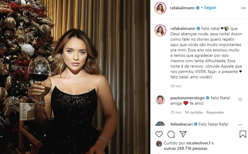 A ex-BBB Rafa Kalimann desejou votos de uma Feliz Natal aos fãs