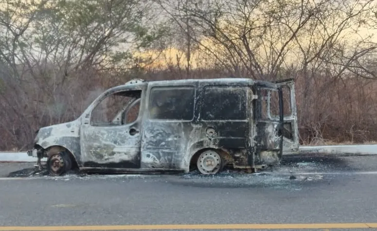 Veículo ficou destruído após pegar fogo durante a madrugada na rodovia