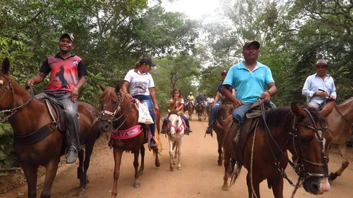A festa reúne cerca de 2 mil pessoas que vão a pé ou a cavalo até o local onde está fincada a Santa Cruz.