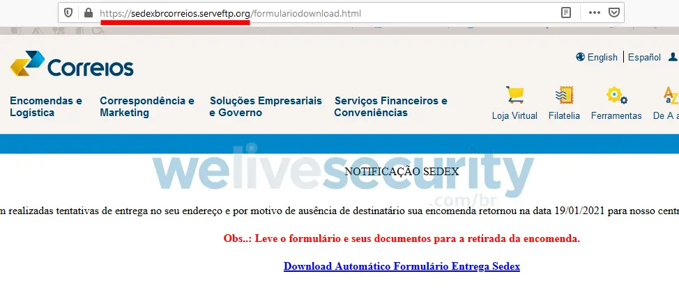 URL da campanha de phishing