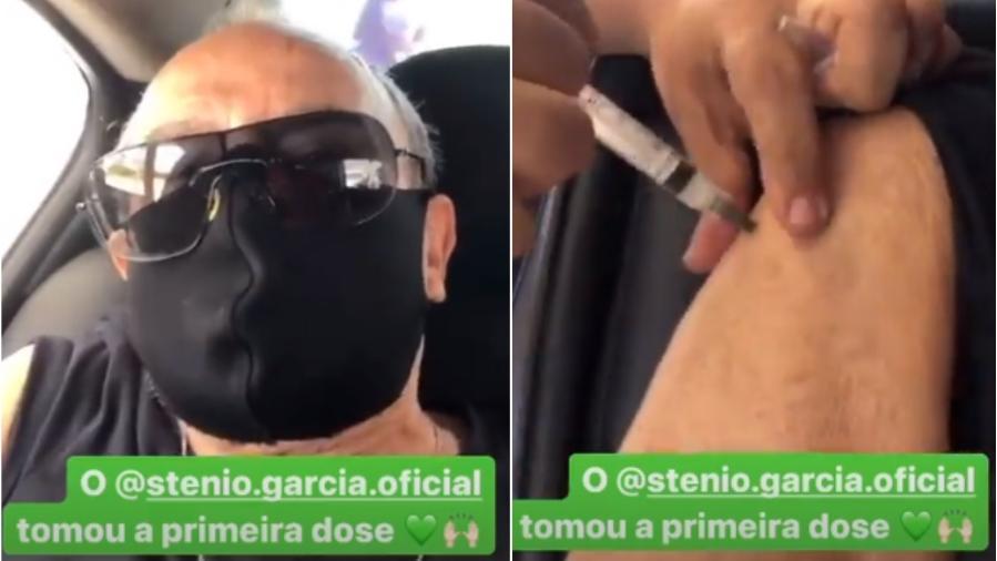 Stênio Garcia sendo imunizado contra a Covid-19