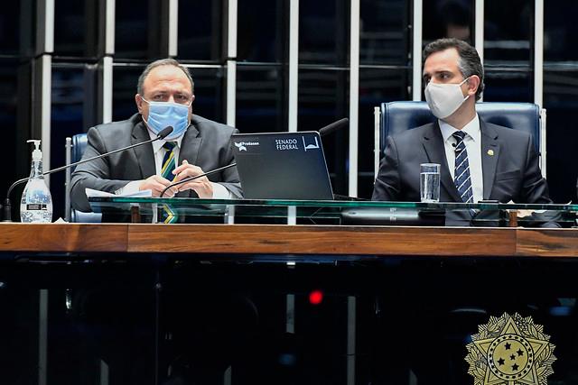 Ministro de Estado da Saúde, Eduardo Pazuello; presidente do Senado Federal, senador Rodrigo Pacheco (DEM-MG)