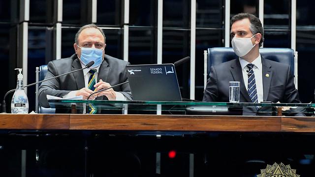 Ministro de Estado da Saúde, Eduardo Pazuello; presidente do Senado Federal, senador Rodrigo Pacheco (DEM-MG)