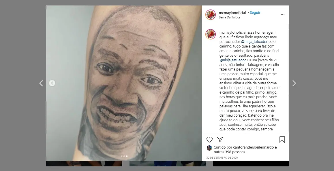 MC chegou a fazer tatuagem em homenagem ao cantor do Molejo