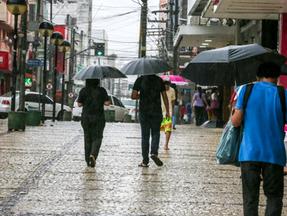 pessoas andando na rua com guarda-chuva