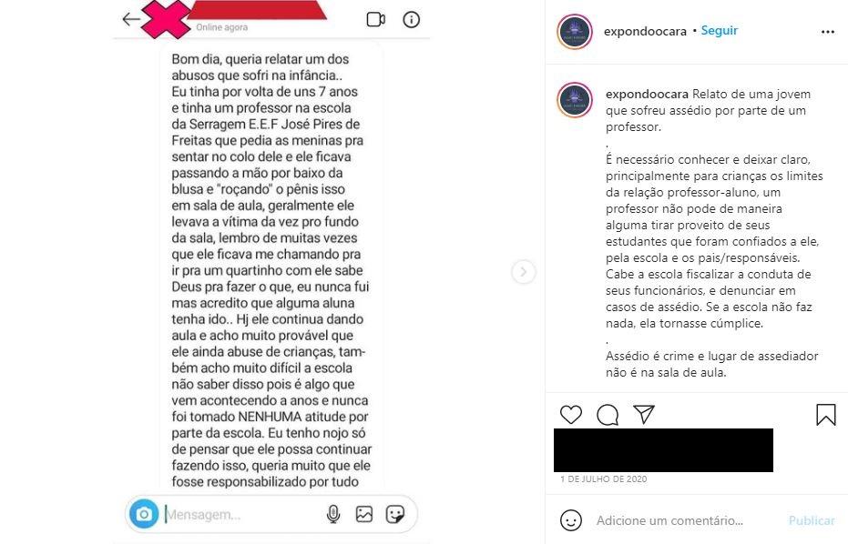 Um perfil criado na rede social Instagram, denominado 