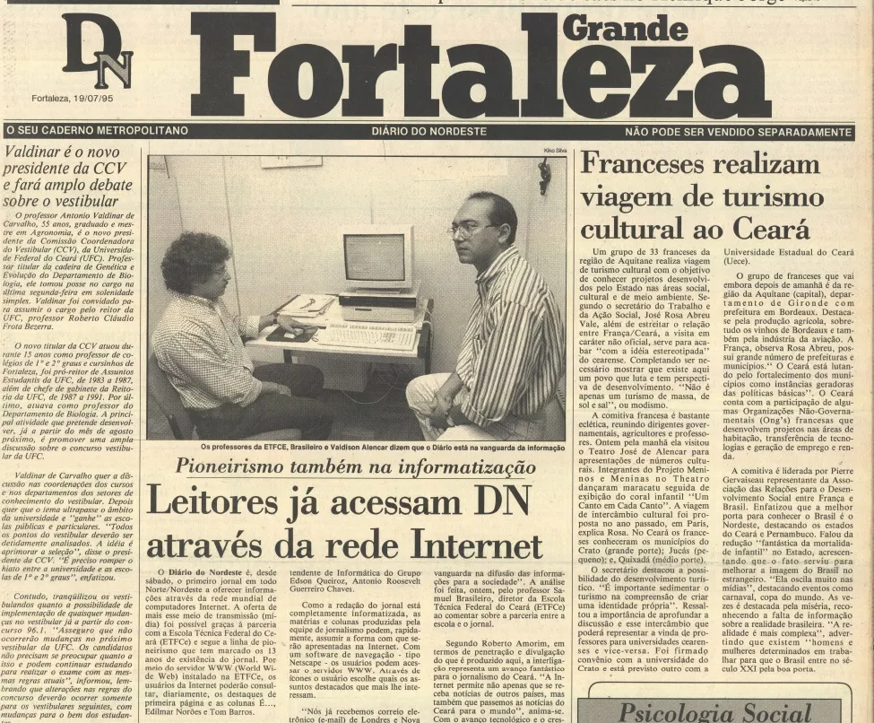 Edição de 19 de julho de 1995 aborda ingresso do Diário ao mundo online