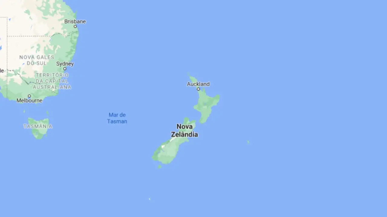 Esta é a imagem do mapa da Nova Zelândia feito pelo Google Maps