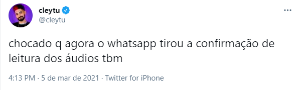Internauta reage no Twitter com surpresa a nova ferramenta do WhatsApp que permite que usuário não recebem notificação quando mensagens de voz são ouvidas
