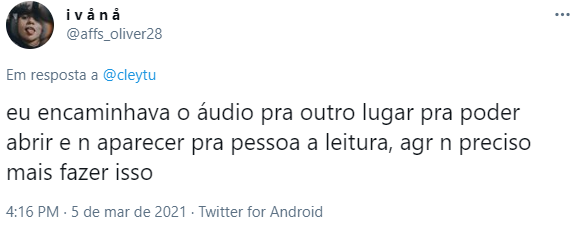 Internauta reage bem no Twitter com a nova ferramenta do WhatsApp que permite que usuário não recebem notificação quando mensagens de voz são ouvidas