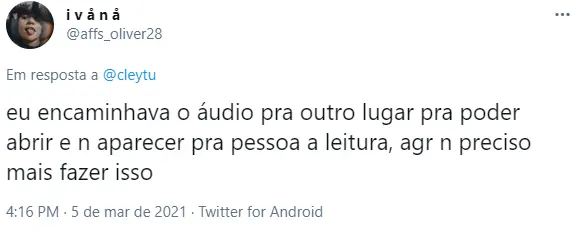 Internauta reage bem no Twitter com a nova ferramenta do WhatsApp que permite que usuário não recebem notificação quando mensagens de voz são ouvidas