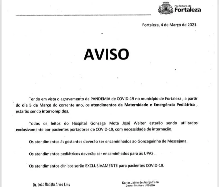Ofício informando a mudança no Gonzaguinha do José Walter foi divulgado na última quinta-feira (4)
