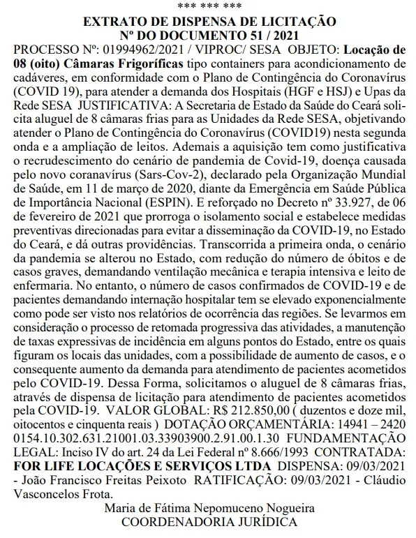 Solicitação de aluguel dos containers consta no Diário Oficial do Estado dessa segunda-feira (15)