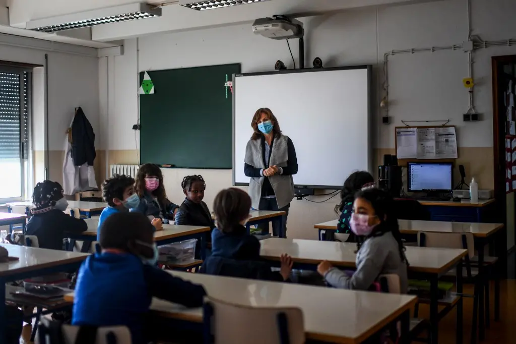 Sala de aula de Portugal, um dos países que adotou o lockdown em grande escala e retomou as aulas presenciais.