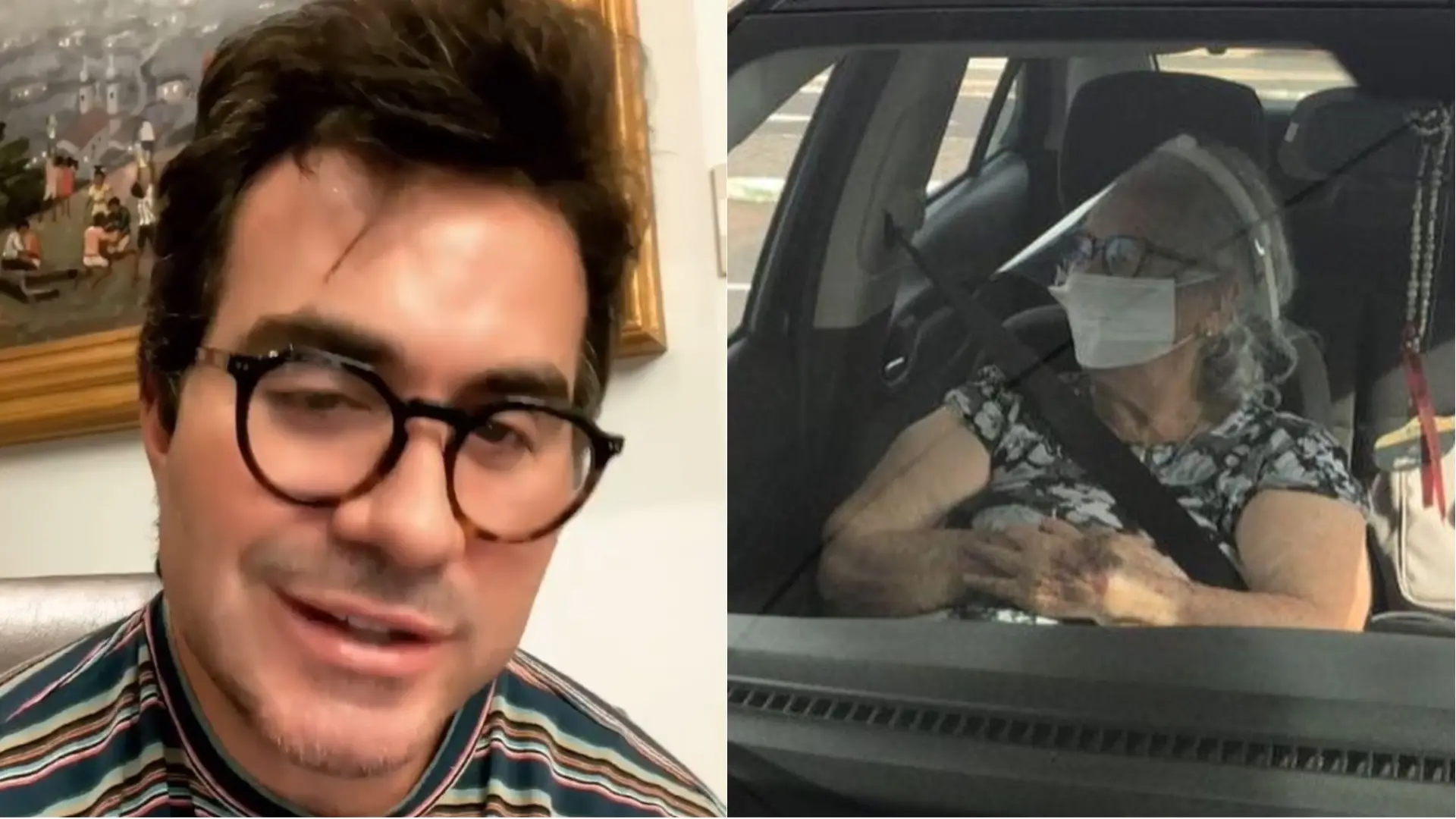 Fotos do padre Fábio de Melo e da mãe tomando vacina contra a Covid-19