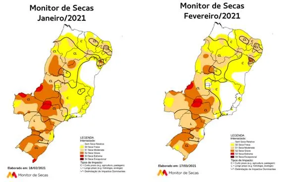 Monitor de Secas: comparativo entre os meses de janeiro e fevereiro