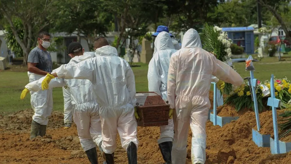 Caixão sendo carregado por pessoas
