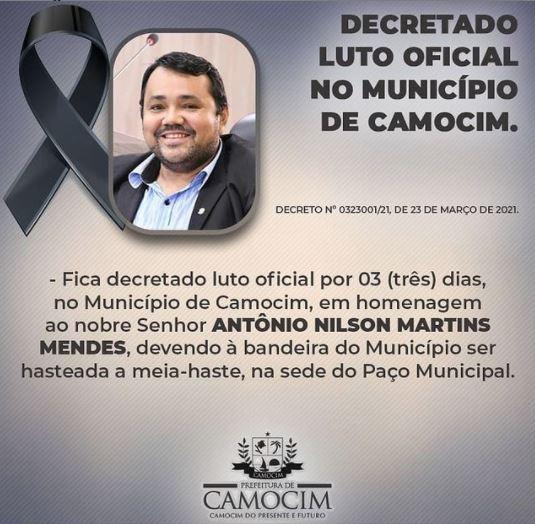 Prefeitura de Camocim decretou luto de três dias após morte de secretário de Esporte Nilson Martins por Covid-19