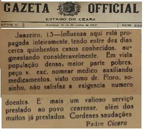 Padre Cícero reforçando o poder letal da gripe espanhola