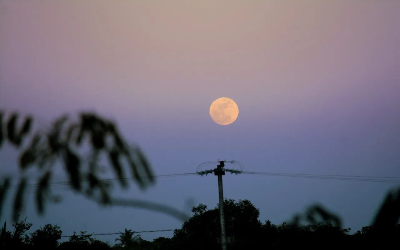 O melhor momento para apreciar o fenômeno é quando a Lua vai surgindo no céu, durante o seu nascimento no horizonte