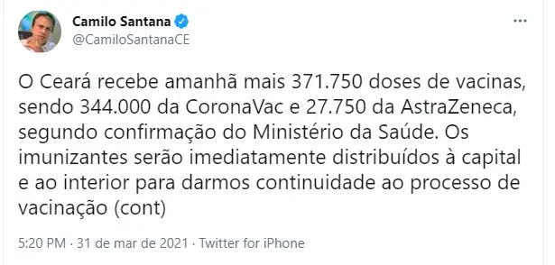 Print da publicação de Camilo