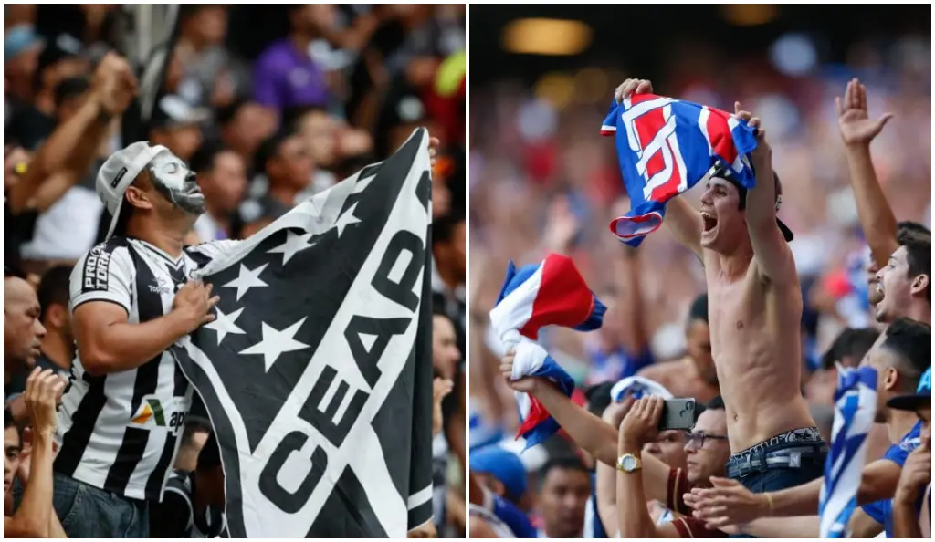 Torcedores de Ceará e Fortaleza comemorando no estádio